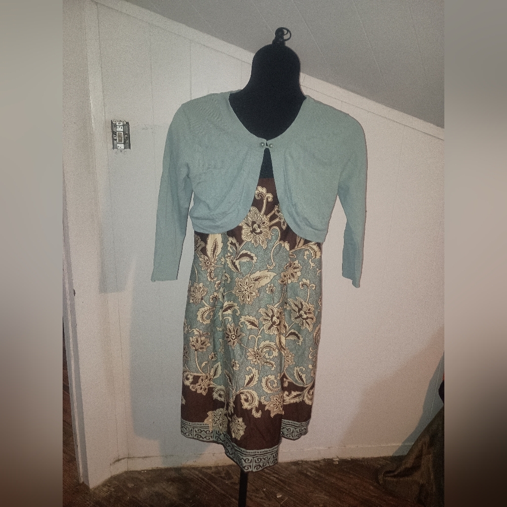 Jessica Howard Floral Dress with Blue Shrug 6 Petite